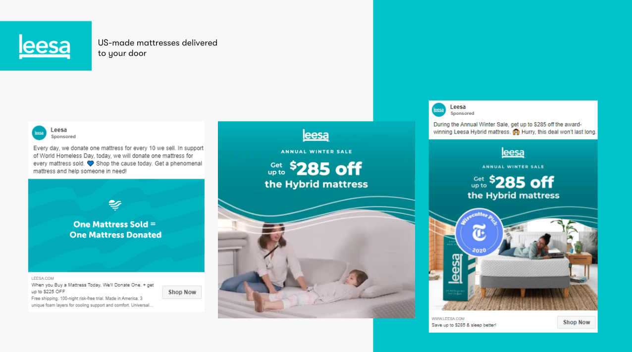 content marketing facebook ads ví dụ từ thương hiệu trang trí nhà Leesa